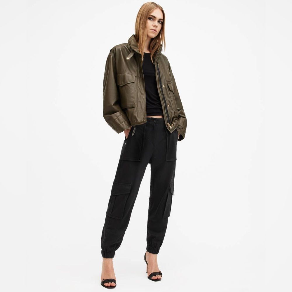 All Saints, Freda Lightweight Cargo Pants, size 6, black, in stock on line NWOT